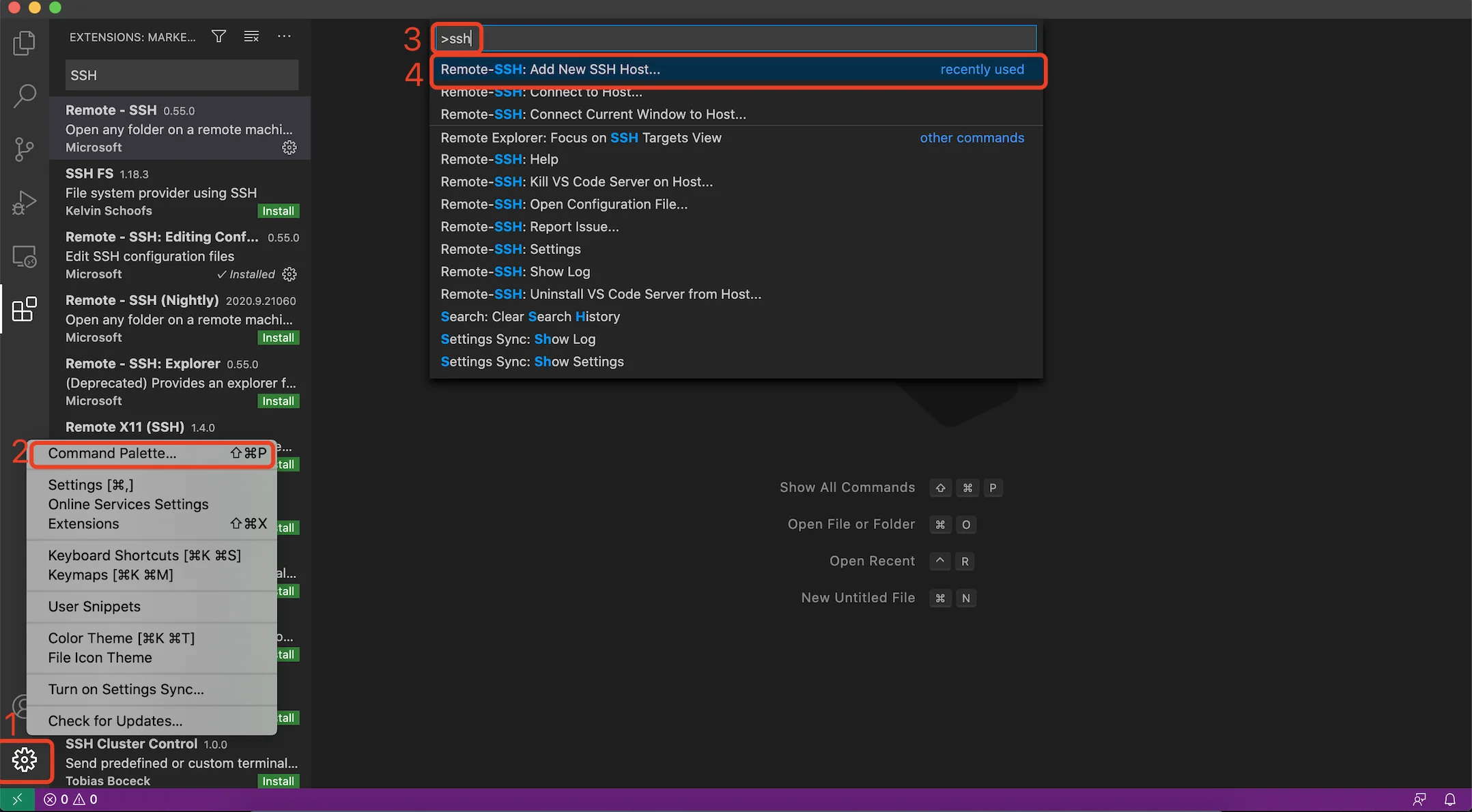 Select "Remote-SSH: Add New SSH Host..." from Command Palette