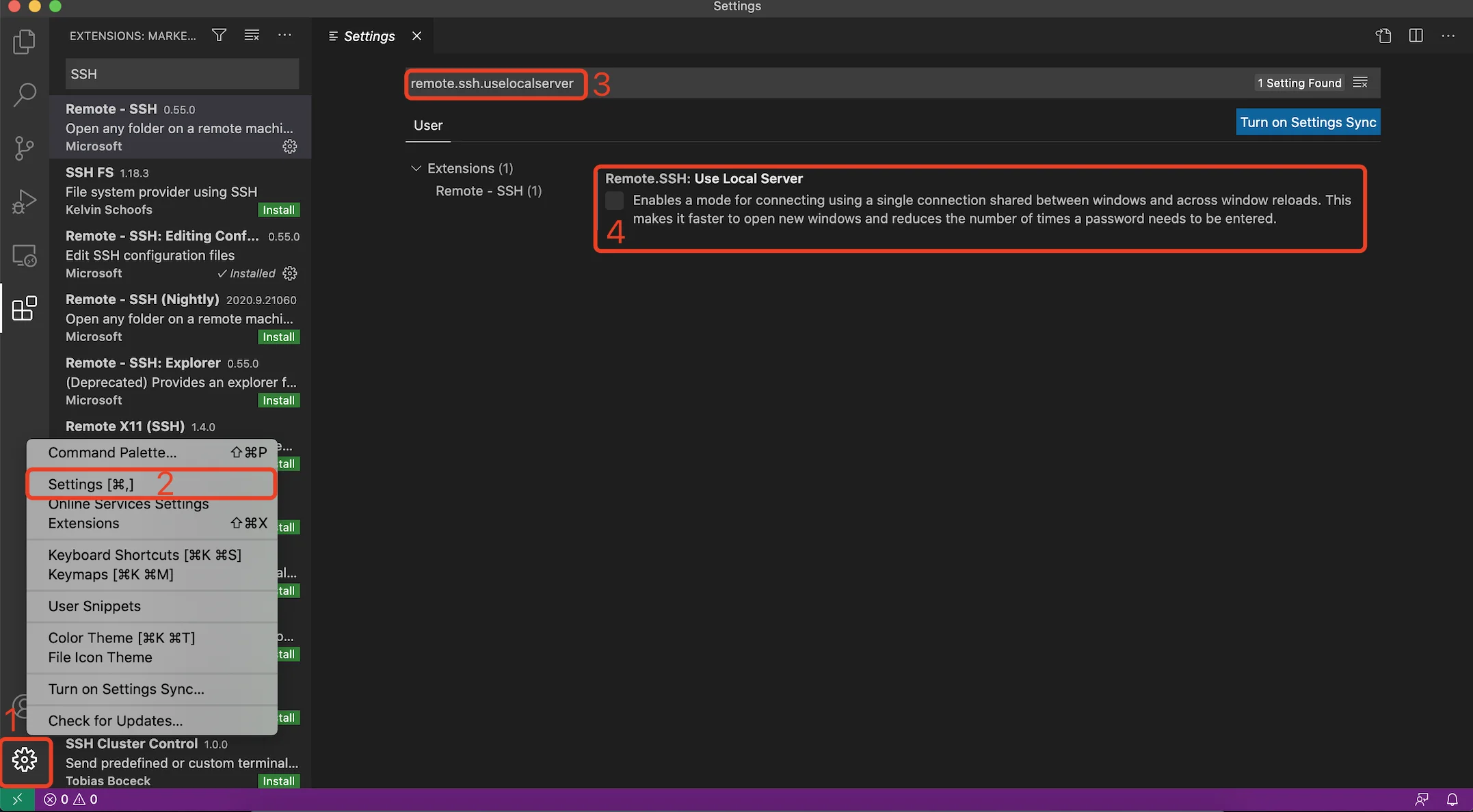 Disable "Use Local Server" in Remote-SSH